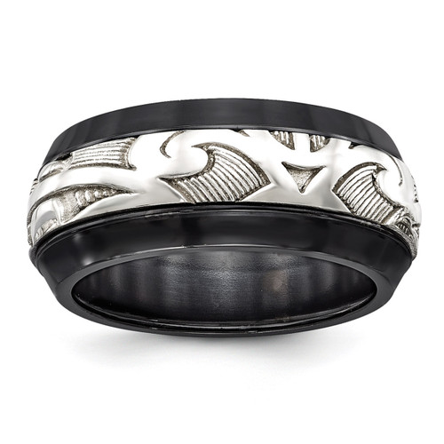 Edward Mirell Black Titanium & Sterling Silver Inlay Polished Scroll Ring EMR300