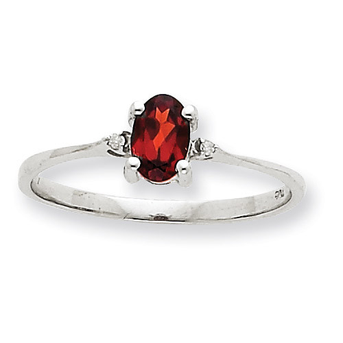 Polished Geniune Diamond & Garnet Birthstone Ring 10k White Gold 10XBR214