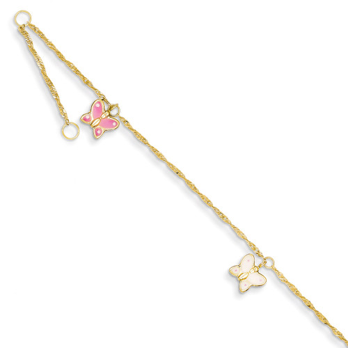 Adjustable Enameled Butterfly Anklet 10 Inch 14k Gold ANK88-10