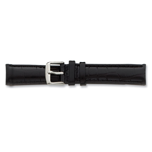 22mm Black Crocodile Chrono Silver-tone Buckle Watch Band BA100-22