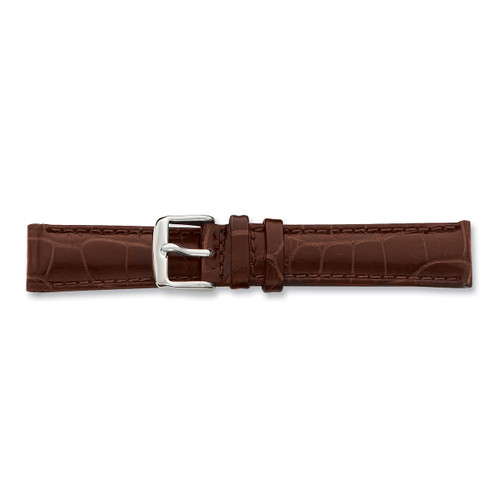 24mm Brown Crocodile Chrono Silver-tone Buckle Watch Band BA102-24