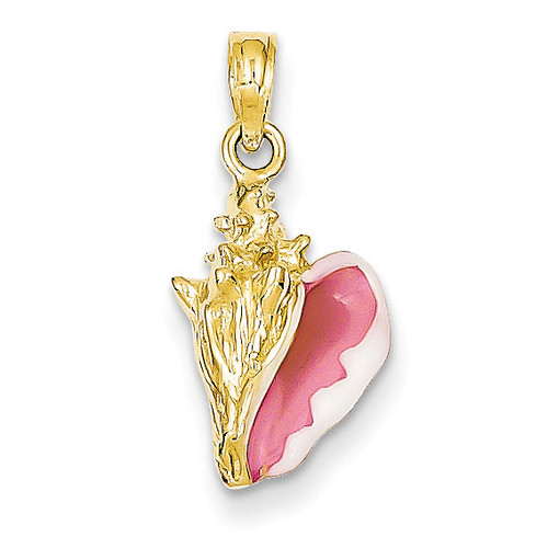 Enameled 3-D Conch Shell Pendant 14k Gold K1899