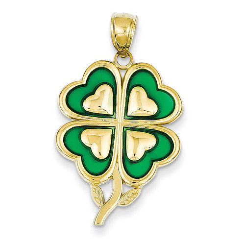 4-Leaf Clover Pendant with Green Acrylic Tips 14k Gold K4099