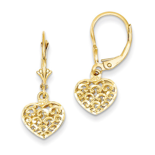 3-D Diamond-cut Mini Puffed Heart Leverback Earrings 14k Gold K4383