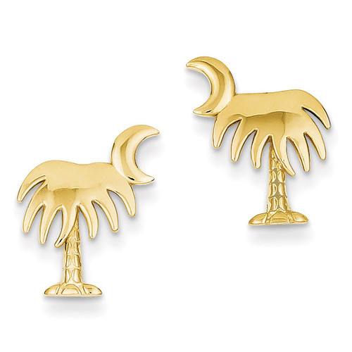 Charleston Palm Tree with Moon Post Earrings 14k Gold K4485