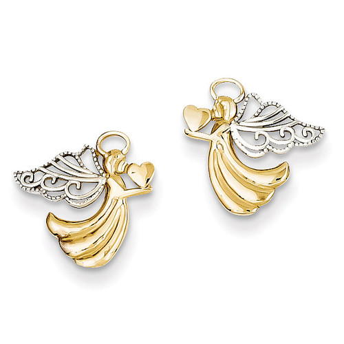 Angel with Heart Post Earrings 14K Gold & Rhodium K4523