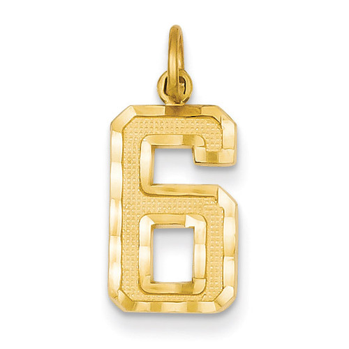 Casted Medium Diamond Cut Number 6 Charm 14k Gold MN06