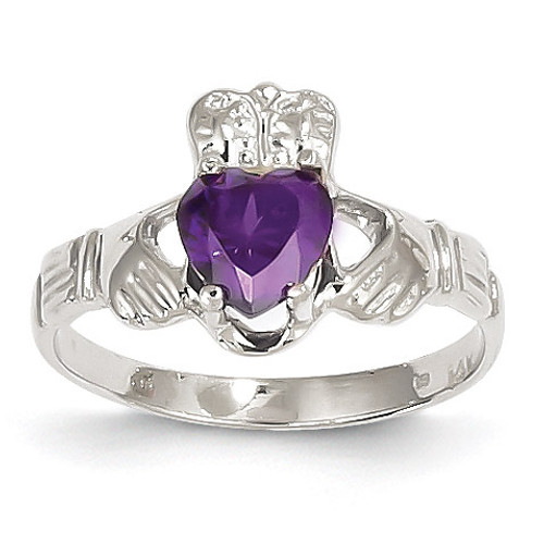 February Birthstone Claddagh Ring 14k White Gold R500