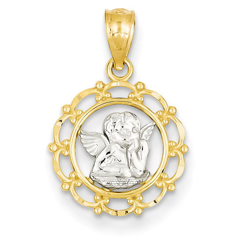 Framed Cherub Pendant 14k Gold REL163