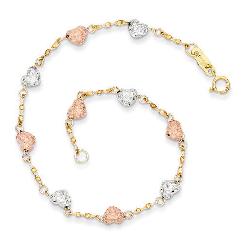 Puff Heart Bracelet 7 Inch 14k Tri-Color Gold SF1832-7