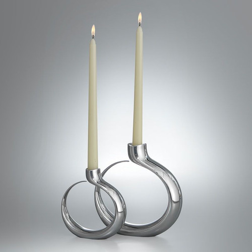 Nambe Globe Candlestick Pair (1 large and 1 small) Alloy