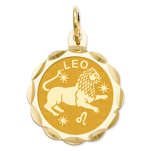 Satin Polished Engravable Leo Zodiac Scalloped Disc Charm 14k Gold XAC952