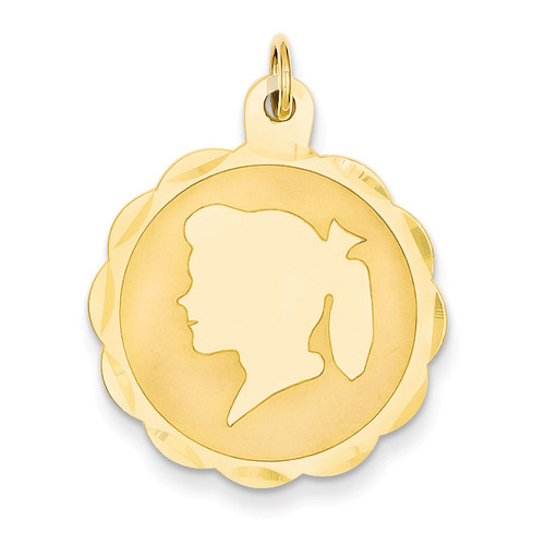 Girl Head on .013 Gauge Engravable Scalloped Disc Charm 14k Gold XM86/13