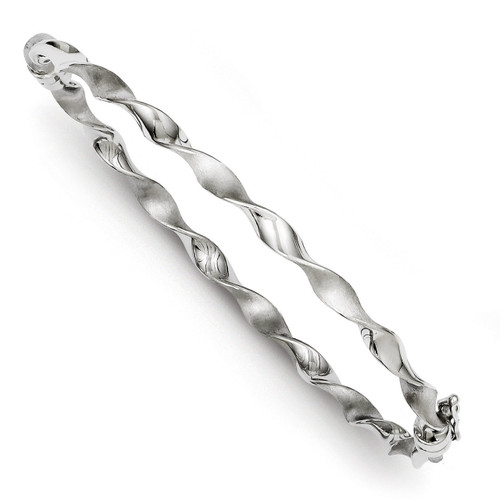 3.75mm Brushed & Polished Hollow Twist Hinged Bangle Sterling Silver QB687