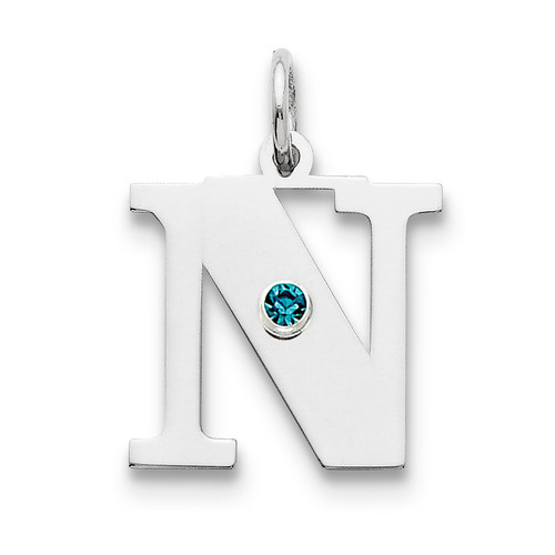Initial N Personalized with Birthstone Charm Sterling Silver QC7175N