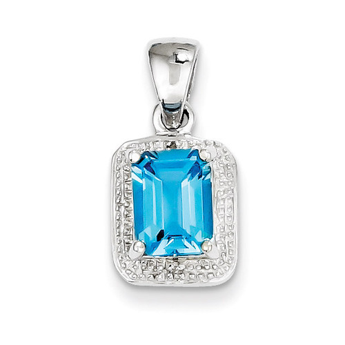Emerald-cut Lt Sw Blue Topaz & Diamond Pendant Sterling Silver QDX539