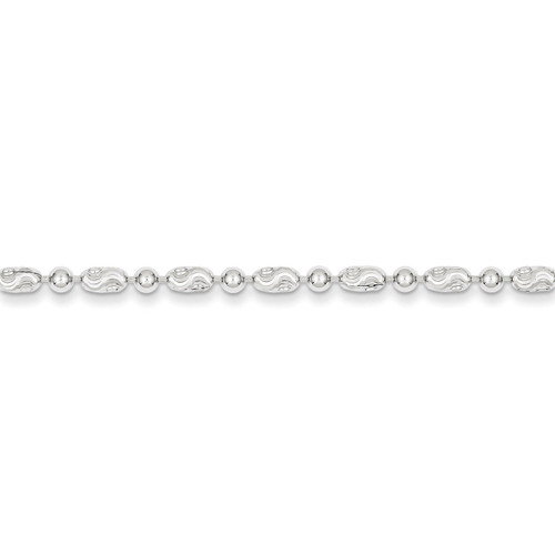 10 Inch 3mm Polished Round and Textured Oval Bead Anklet Sterling Silver QFC167-10