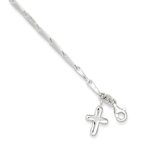 10 Inch Cross on Fancy Link Anklet Sterling Silver Solid Polished QG1188-10