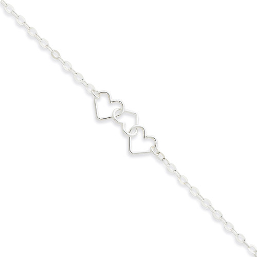 10 Inch Fancy Heart Link Anklet Sterling Silver Solid Polished QG1255-10