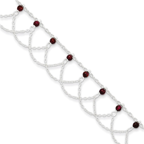 10 Inch Rhodolite Garnet Anklet Sterling Silver Rhodium-plated QG1413-10
