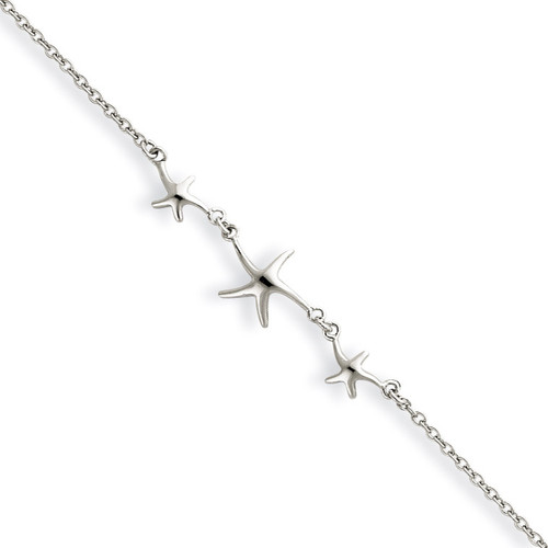 10 Inch 10 1in ext Three Stars Anklet Sterling Silver QG2786-10