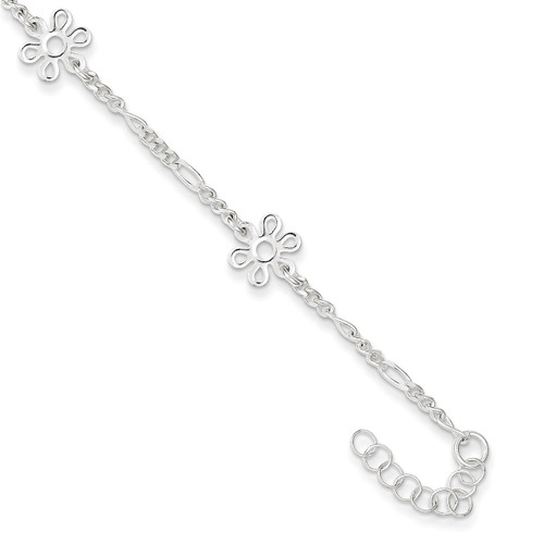 9 Inch Flower & Extension Anklet Sterling Silver Polished QG3180-9