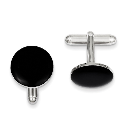 Black Enameled Cufflinks Sterling Silver QQ238