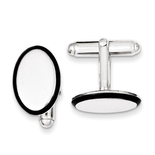 Black Enameled Cufflinks Sterling Silver QQ241