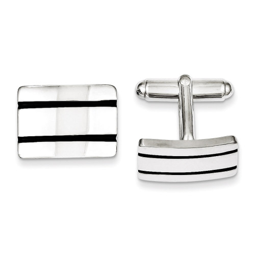 Black Enameled Cufflinks Sterling Silver QQ247