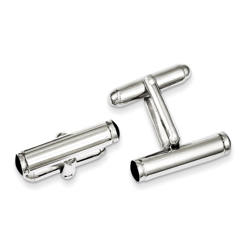 Black Enameled Bar Cufflinks Sterling Silver QQ293