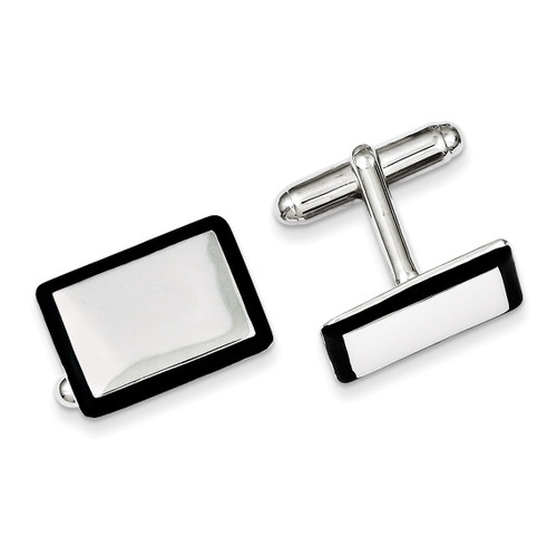 Black Enamel Cufflinks Sterling Silver QQ433