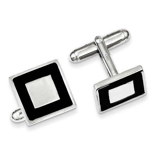 Black Enamel Cufflinks Sterling Silver QQ436