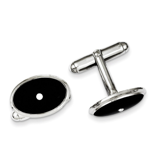 Black Enamel with Diamond Cufflinks Sterling Silver QQ450