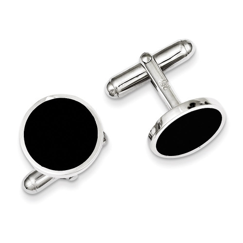 Black Enamel Cufflinks Sterling Silver QQ454
