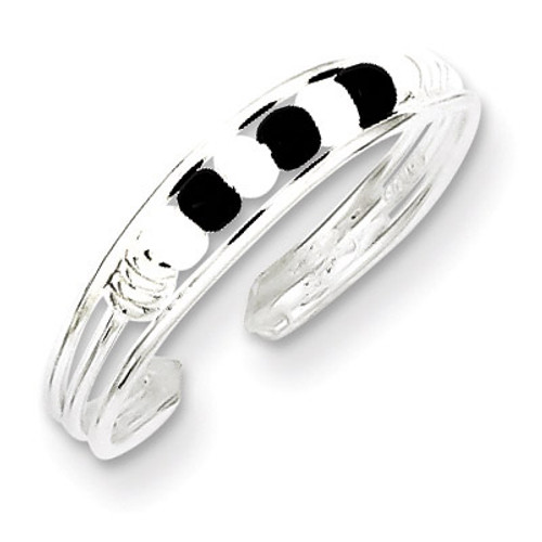 Black & White Beaded Toe Ring Sterling Silver QR771