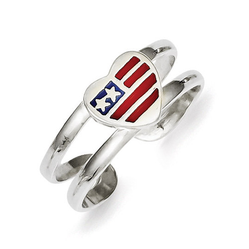 Flag Heart Toe Ring Sterling Silver Enameled MPN: QR779