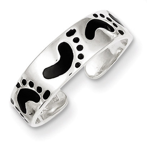 Black Enameled Feet Toe Ring Sterling Silver MPN: QR801