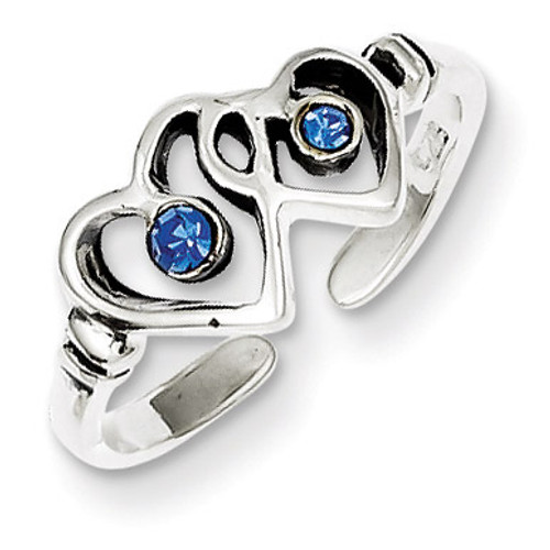 Blue Diamond Heart Toe Ring Antiqued Sterling Silver MPN: QR820