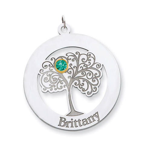 1 Birthstone Bezel Family Crystal Pendant Sterling Silver & 14k Gold QMP10/1G