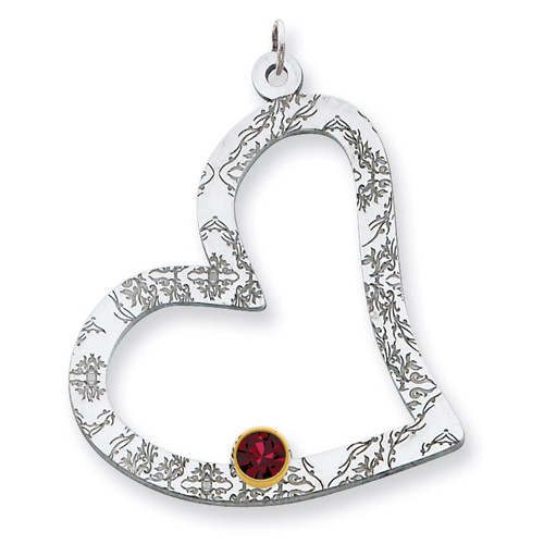 1 Birthstone Bezel Family Crystal Heart Pendant Sterling Silver & 14k Gold QMP2/1G