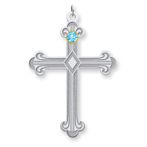 1 Birthstone Bezel Family Crystal Cross Pendant Sterling Silver & 14k Gold QMP3/1G