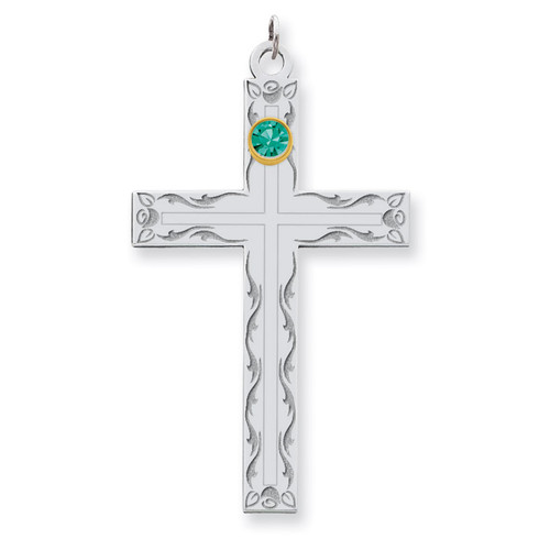 1 Birthstone Bezel Family Crystal Cross Pendant Sterling Silver & 14k Gold QMP5/1G