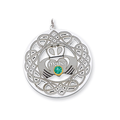 1 Birthstone Bezel Family Crystal Pendant Sterling Silver & 14k Gold QMP6/1G