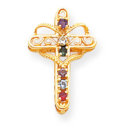 6 Birthstones Filigree Mothers Cross Pendant 14k Gold Polished XMP5/6