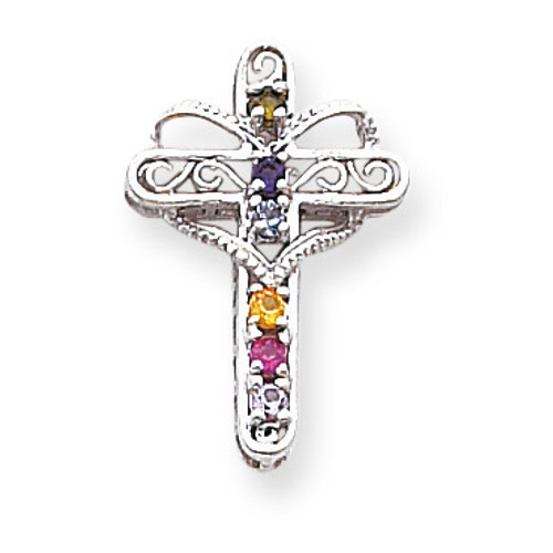 6 Birthstones Filigree Mothers Cross Pendant 14k White Gold Polished XMP6/6