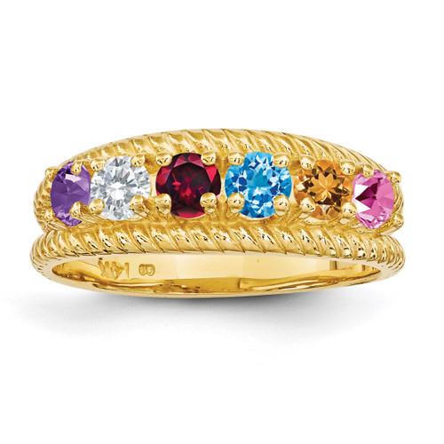 6 Birthstones Antiqued Mothers Ring 14k Gold Polished XMR8/6