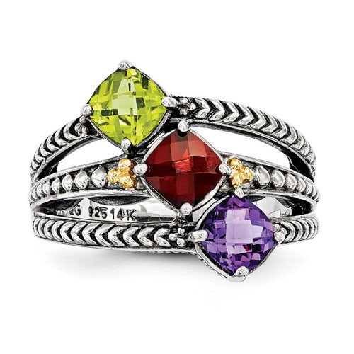 3 Birthstones & 14k Three-stone Mother's Ring Sterling Silver QMR11/3-10