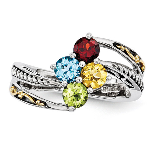 4 Birthstones & 14k Four-stone Mother's Ring Sterling Silver QMR15/4-10