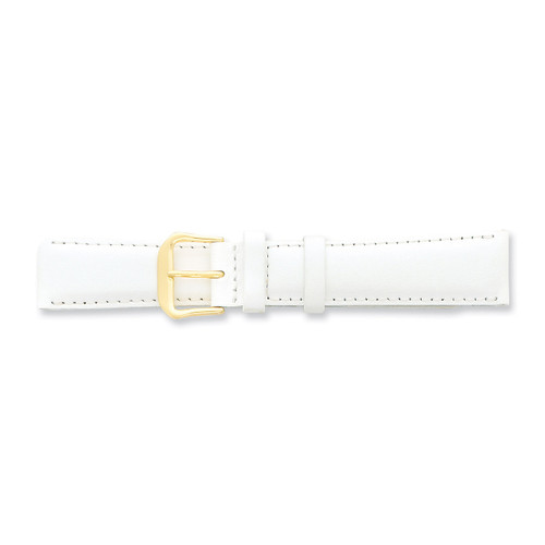17mm White Smooth Leather Buckle Watch Band 7.5 Inch Gold-tone BA123-17