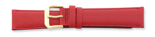 17mm Red Smooth Leather Buckle Watch Band 7.5 Inch Gold-tone BA125-17